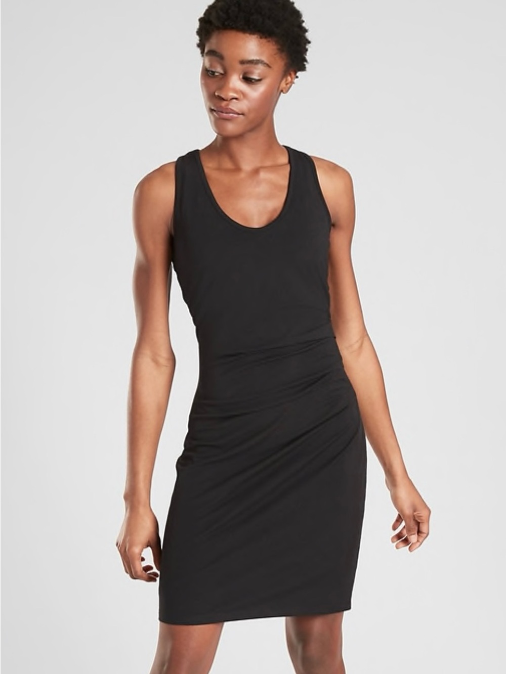 Athleta Della Dress Black Ruched Tank Dress M Tall NWOT